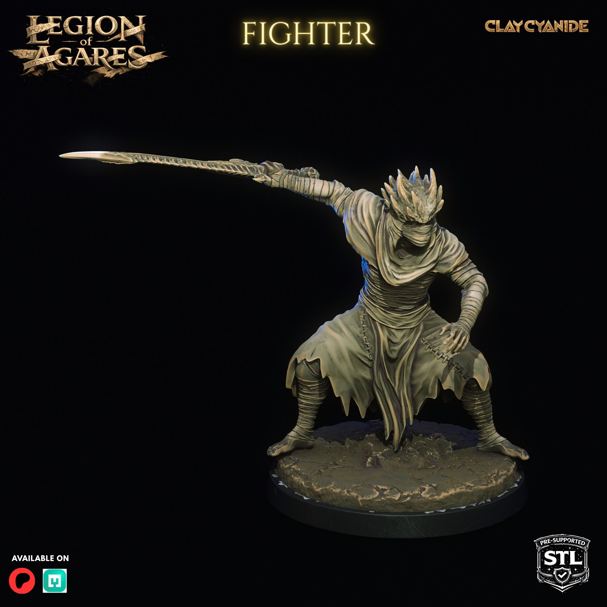 Agares Fighter miniature STL — Clay Cyanide Legion of Agares villain set